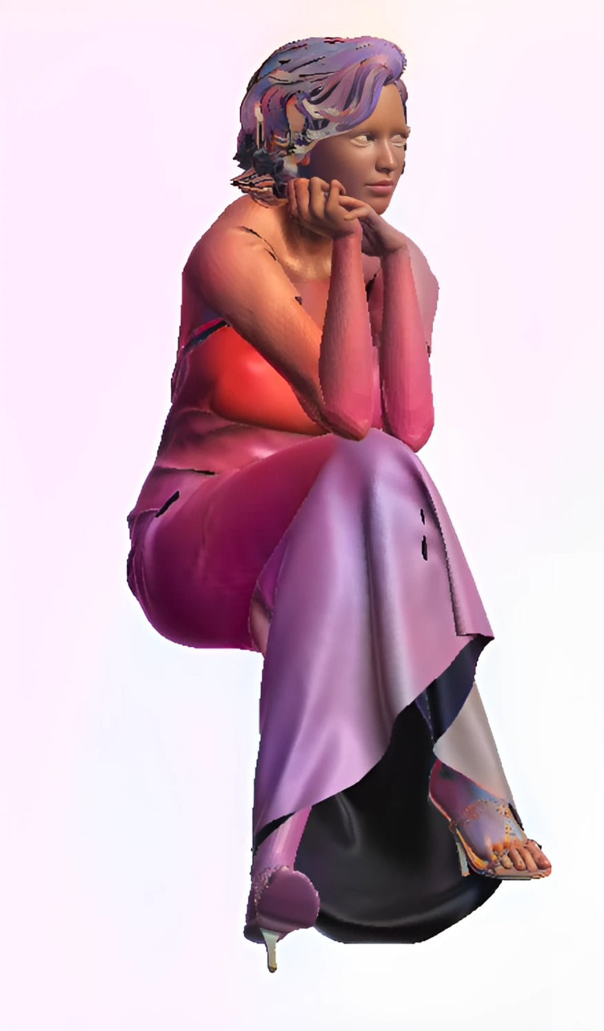 W64 – Woman in Evening Dress Sitting Unpainted Scale Model Female Figure