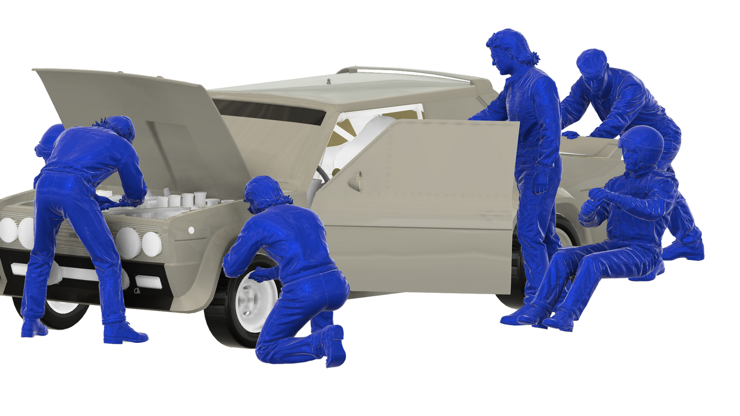 C45 1980s Rally Mechanic – Wheel Change Pose, Unpainted