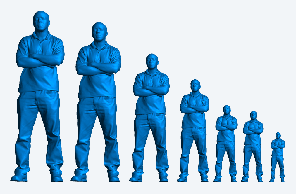 M3 Model Scale Crew figure in polo shirt and jeans arms folded leaning back looking forwards