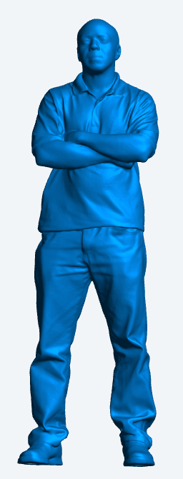 M3 Model Scale Crew figure in polo shirt and jeans arms folded leaning back looking forwards