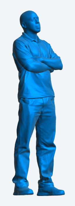 M3 Model Scale Crew figure in polo shirt and jeans arms folded leaning back looking forwards