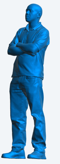 M3 Model Scale Crew figure in polo shirt and jeans arms folded leaning back looking forwards