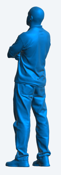 M3 Model Scale Crew figure in polo shirt and jeans arms folded leaning back looking forwards