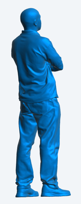 M3 Model Scale Crew figure in polo shirt and jeans arms folded leaning back looking forwards