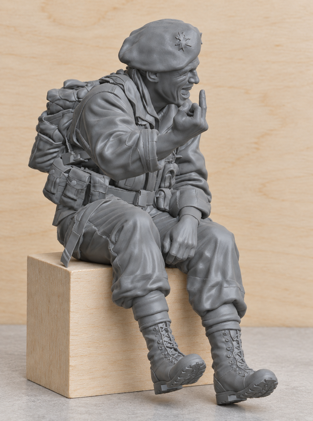 SM2 British Para 1944 Seated Laughing Figure – Unpainted, Multi-Scale 1/96 to 1/8 | Jager Hobby