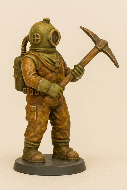 TG97 20th Century Deep Sea Diver – Brass Helmet, Lead Boots & Pickaxe