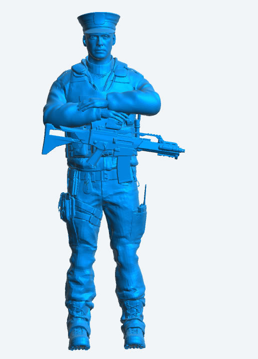 EMS 14 – Armed Police Officer Model Figure (Arms Folded, Vest On) For Tactical, Law Enforcement, and Urban Security Dioramas