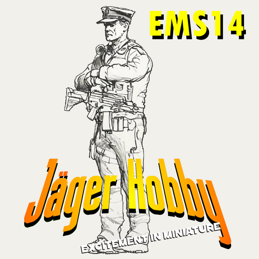 EMS 14 – Armed Police Officer Model Figure (Arms Folded, Vest On) For Tactical, Law Enforcement, and Urban Security Dioramas