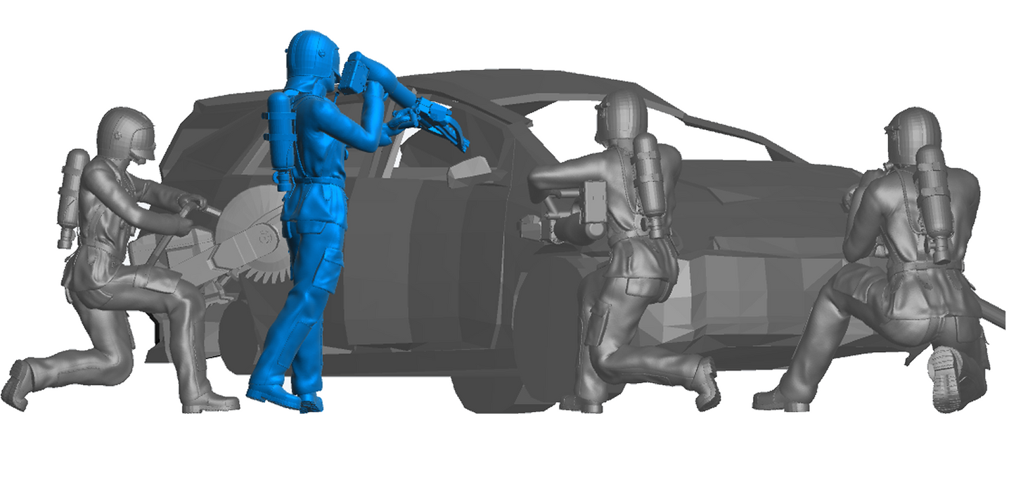 EMS21 – Modern Firefighter Rescue Crew with Electric Ram Available in 1/76, 1/64, 1/43, 1/35, 1/32, 1/24, and 1/18 scales