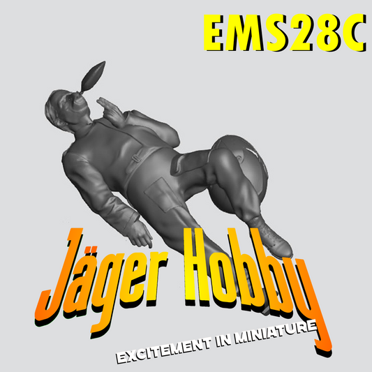 EMS28C – Scale Model Figure: Injured Motorcyclist Casualty Lying Down with Helmet and Resuscitation Bag