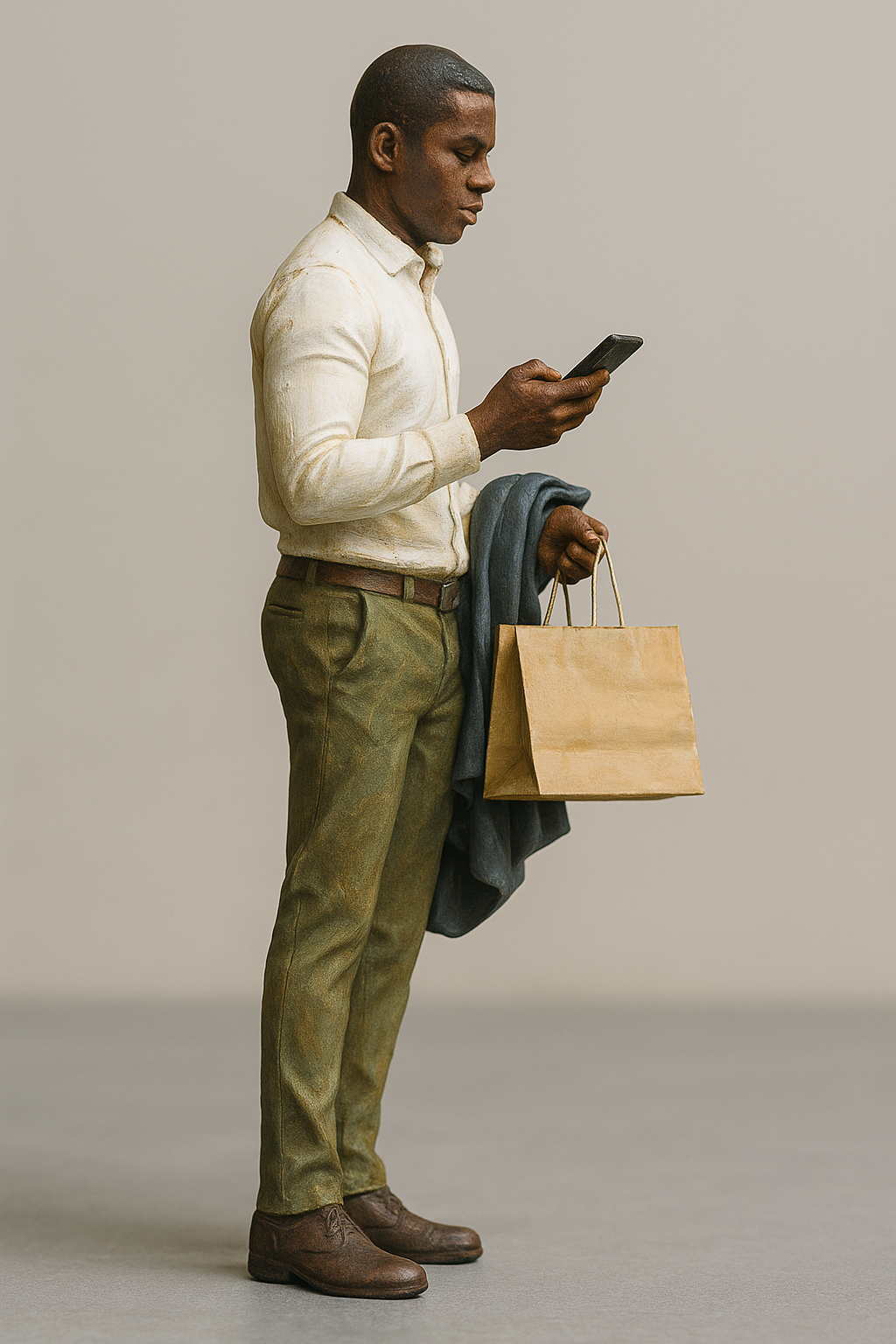 M18 Smart Man with Bag Looking at Phone – Scale Model Figure
