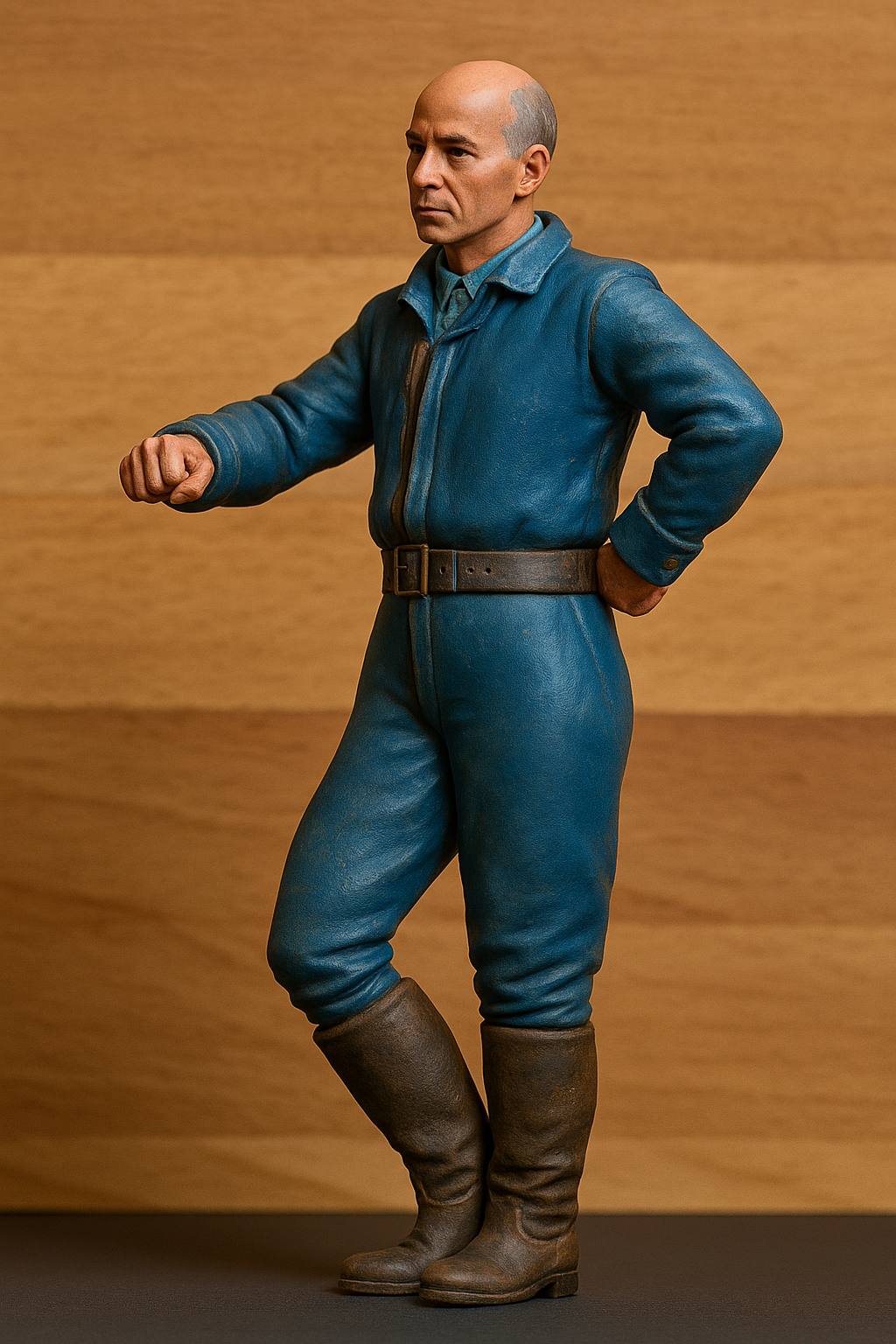 M26 Edwardian man resting on ship’s rail in riding boots. Perfect for RC ships, dockside dioramas, and period railway layouts.