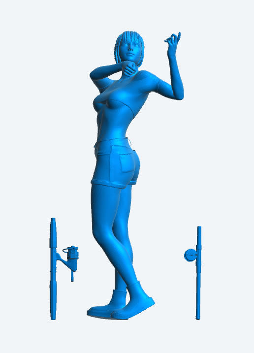 TG68 Young Woman Fishing – Scale Model Figure in Casting Pose, Crop Top and Shorts