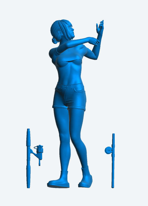TG68 Young Woman Fishing – Scale Model Figure in Casting Pose, Crop Top and Shorts