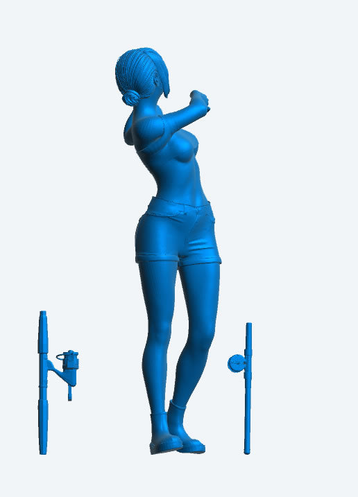 TG68 Young Woman Fishing – Scale Model Figure in Casting Pose, Crop Top and Shorts