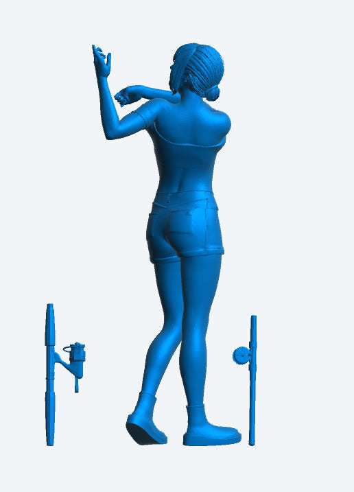 TG68 Young Woman Fishing – Scale Model Figure in Casting Pose, Crop Top Unpainted