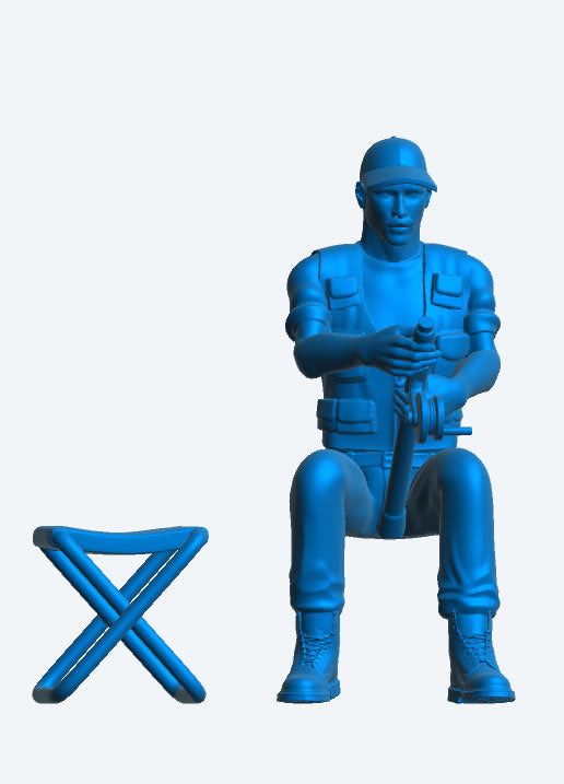 Seated Fisherman with Rod & Folding Stool Scale Model TG82