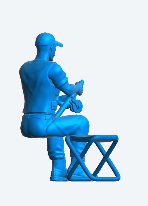 Seated Fisherman with Rod & Folding Stool Scale Model TG82
