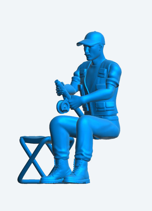 Seated Fisherman with Rod & Folding Stool Scale Model TG82