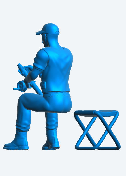 Seated Fisherman with Rod & Folding Stool Scale Model TG82