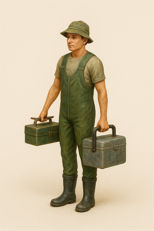 Walking Model Fisherman Carrying Rod & Tackle Box TG86
