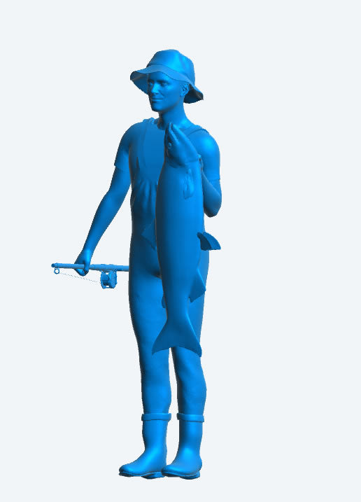 Fisherman Holding Rod and Fish Scale Model Figure TG87