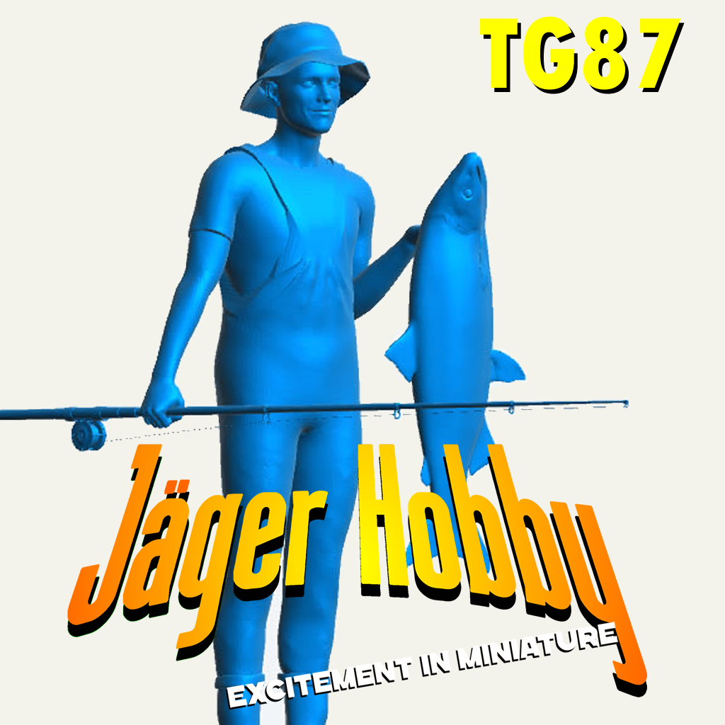 Fisherman Holding Rod and Fish Scale Model Figure TG87