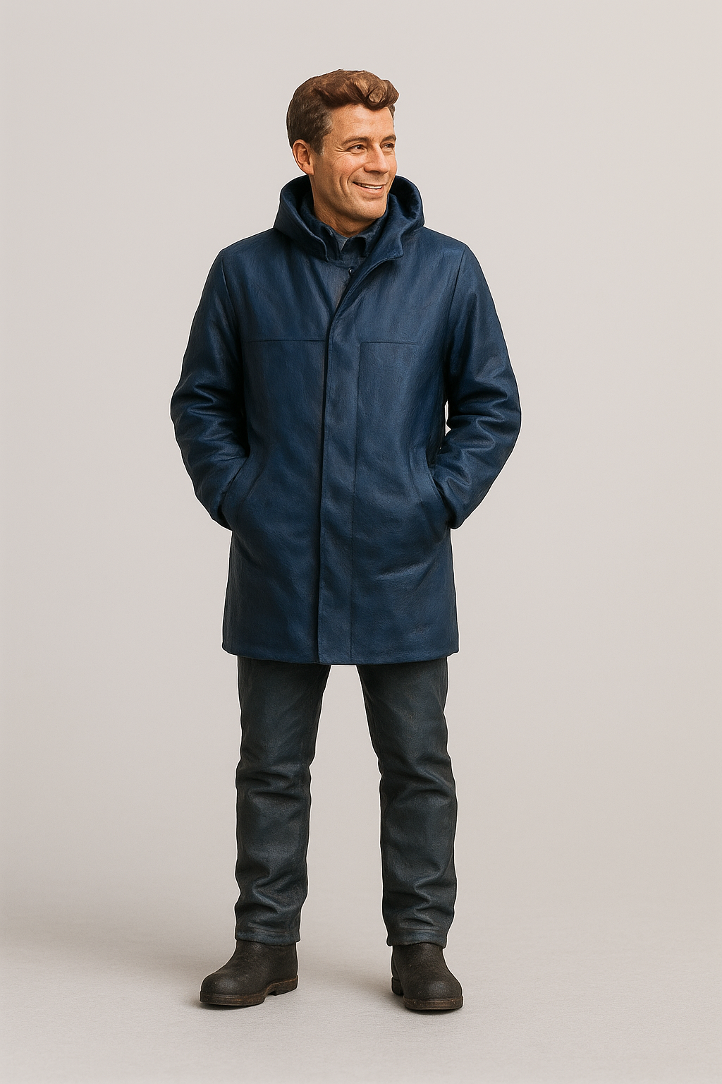 TG90 Model Deck Crewman in Waterproof Coat – Hands in Pockets, Laughing