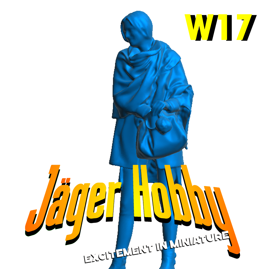 W17 1/18 RC Car Scale Model Unpainted Woman in Shawl with Shoulder Bag