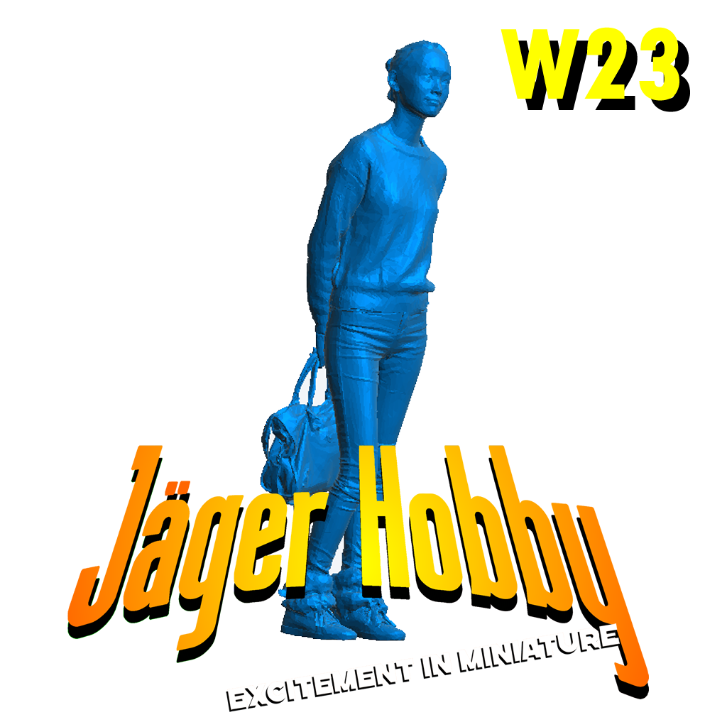 W23 – Scale Model Figure Modern Casual Woman Holding Bag Behind Back