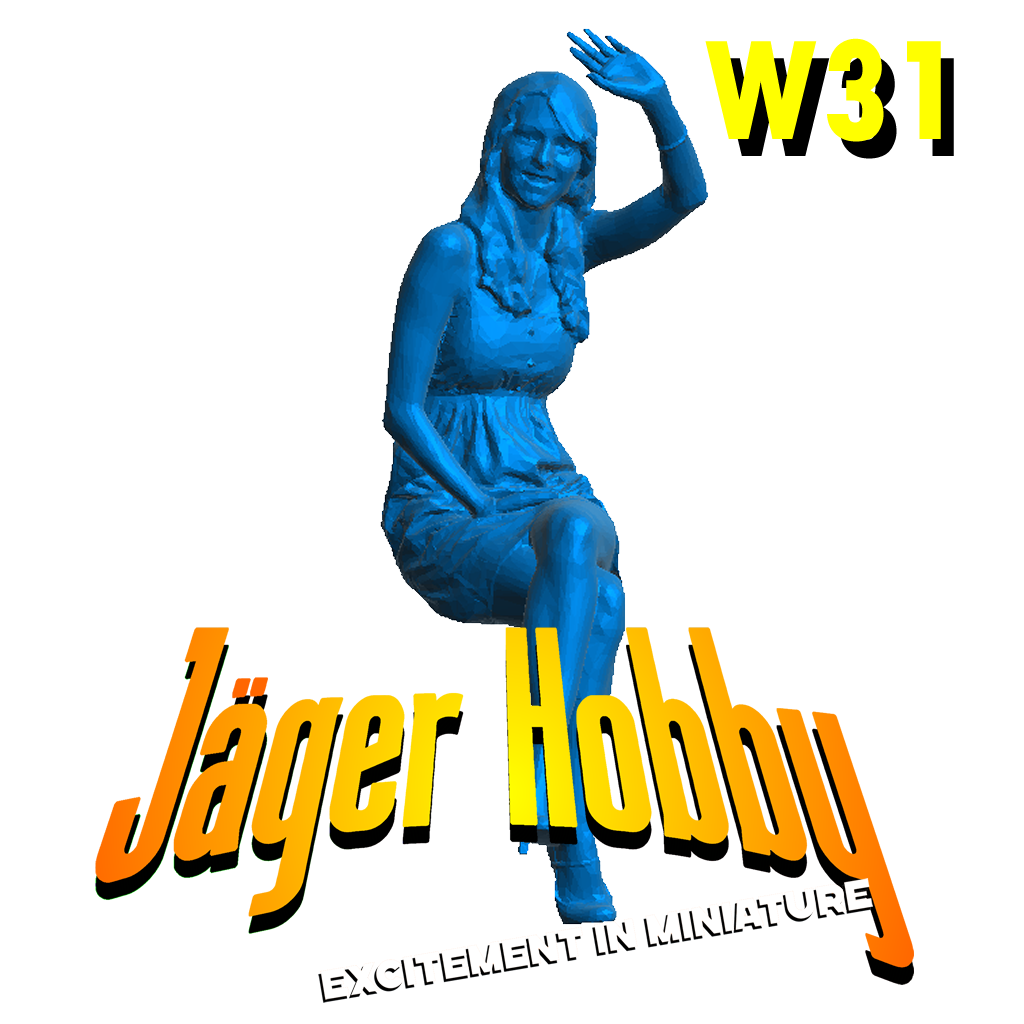 W31 – 1/24 Scale Model Figure Seated Woman Waving Multiple Scales