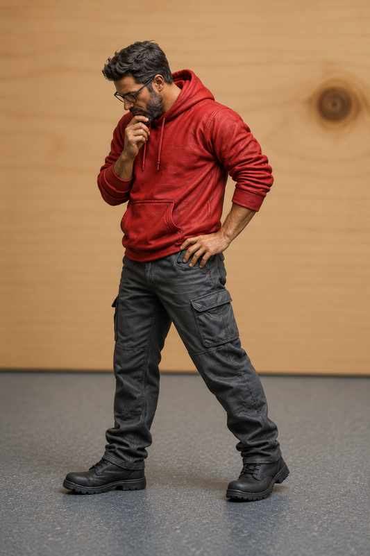 M122 Scale Model Workman or Crew Figure Thinking Pose – Hoodie and Glasses – Multi Scale – Unpainted