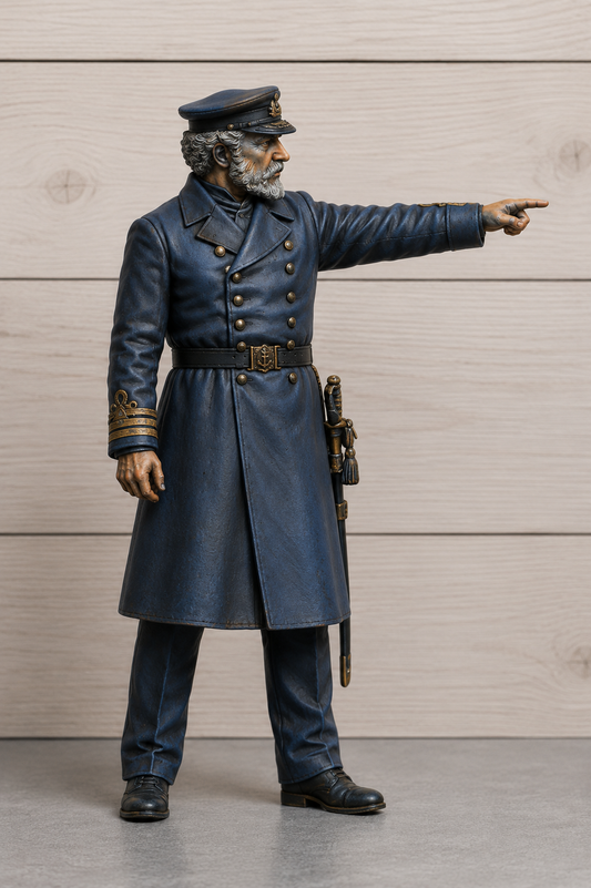 N82 Late Victorian Royal Navy Officer – Pointing Command Pose – Unpainted Scale Model Figure