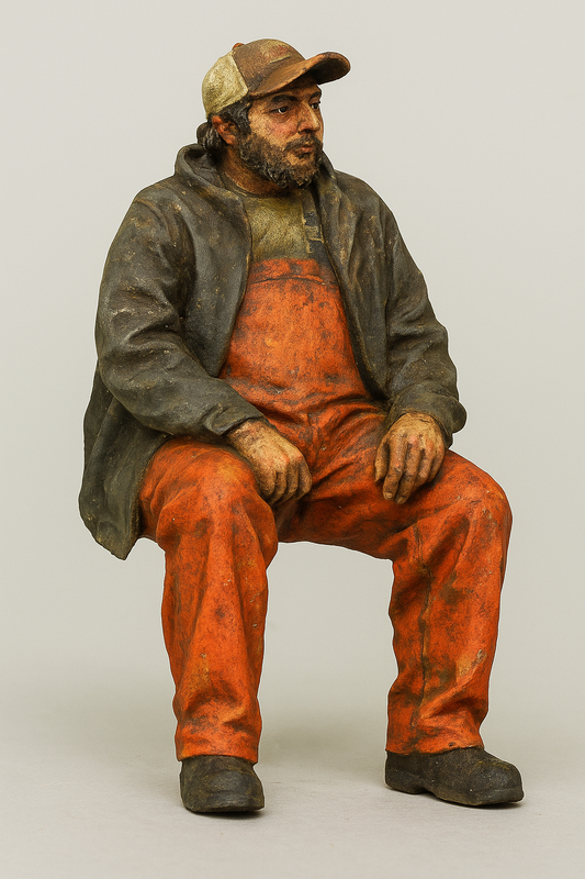 TG43 Unpainted Scale Modern Seated Fisherman | Scale Model Ship Crew Figure
