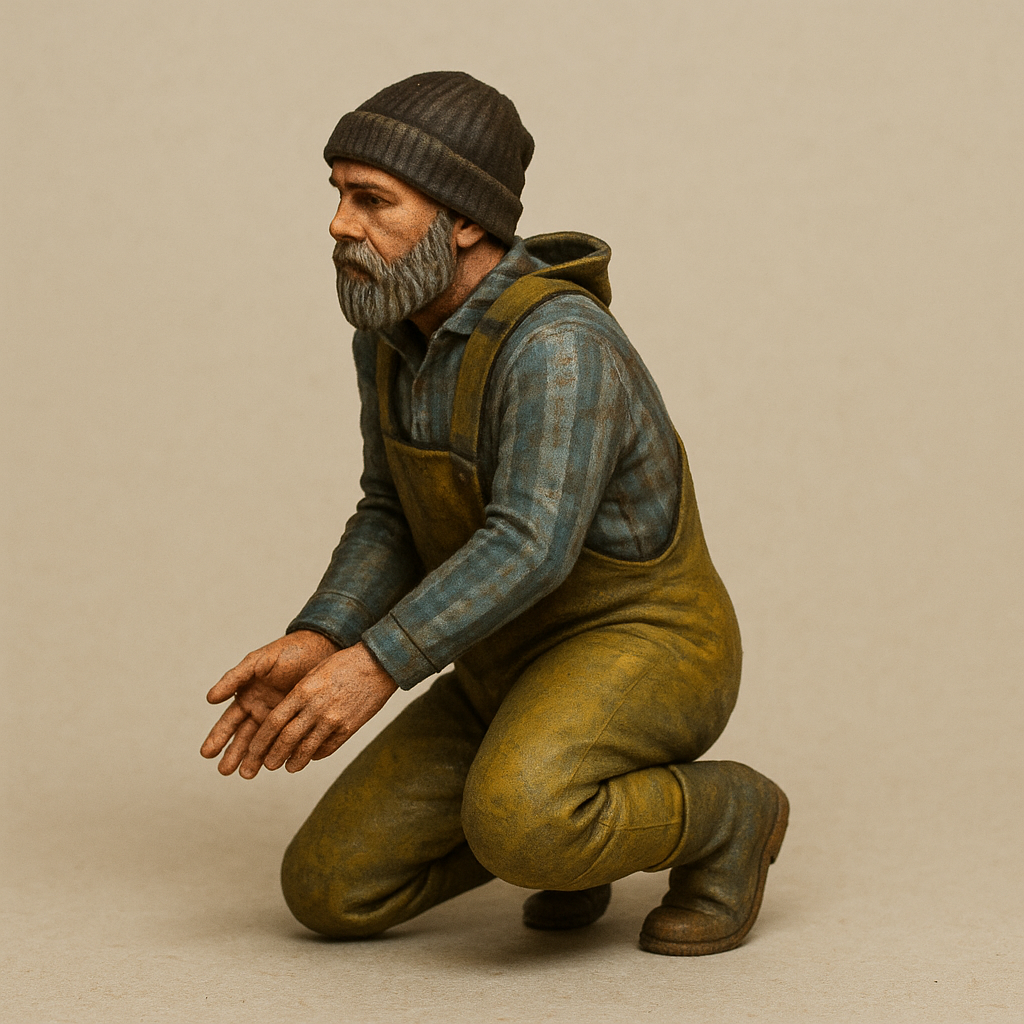 Unpainted Scale fishing boat Kneeling Deck Crew TG74