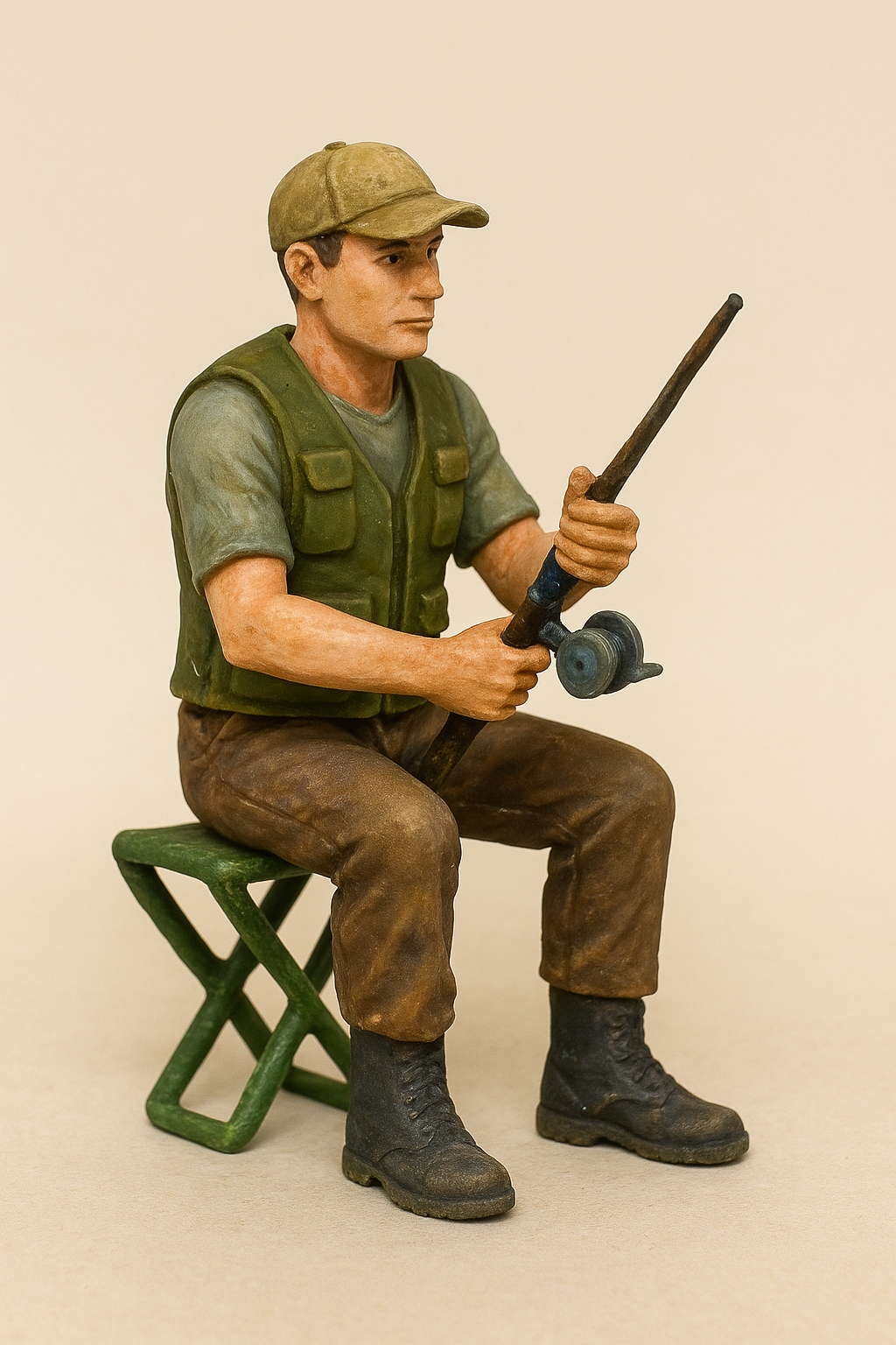 Seated Fisherman with Rod & Folding Stool Scale Model TG82