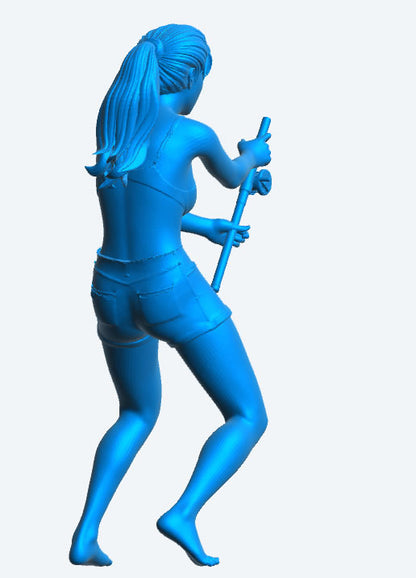 TG70 Scale Model Sport Fishing Woman – Bikini Top, Denim Shorts, Ponytail, Reeling in a Catch