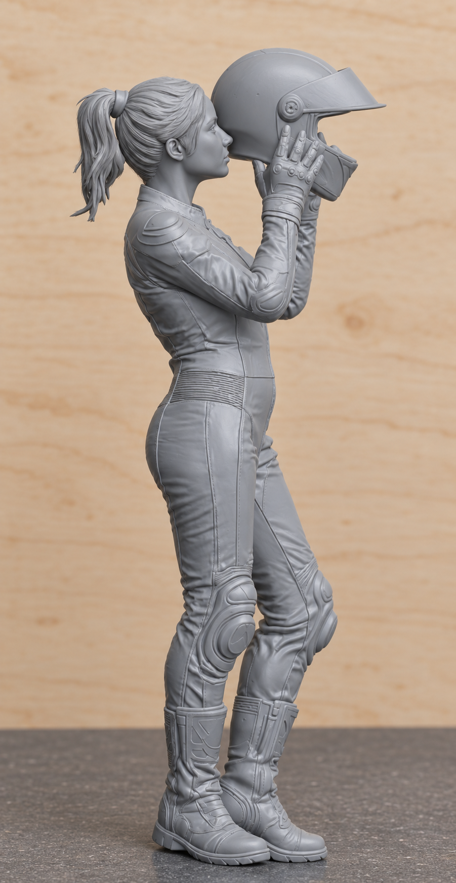B20 Female Biker Putting on Helmet | Unpainted Multi-Scale Motorcycle Figure