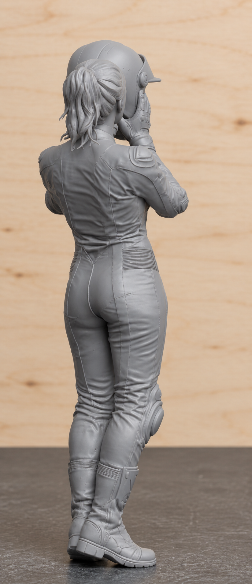 B20 Female Biker Putting on Helmet | Unpainted Multi-Scale Motorcycle Figure