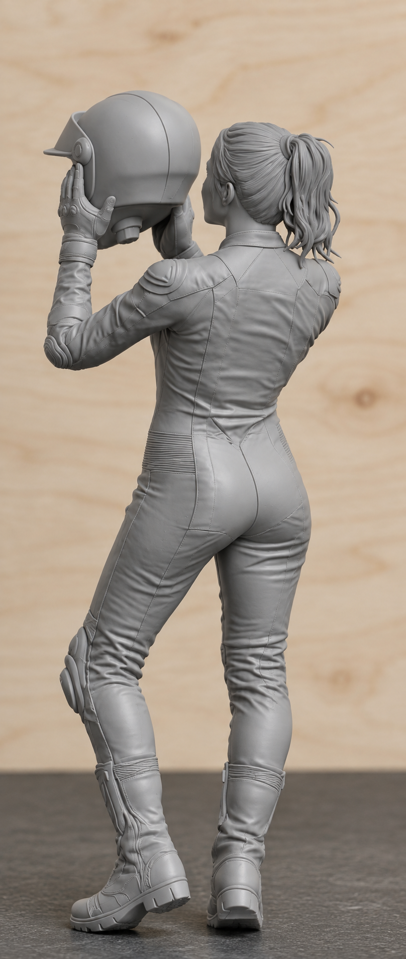 B20 Female Biker Putting on Helmet | Unpainted Multi-Scale Motorcycle Figure