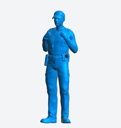 EMS4 Young Police Officer in Soft Cap – Scale Model Figure with Stab Proof Vest, Pouches, and Radio