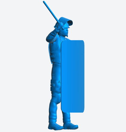 EMS7 – Riot Police Officer Scale Model Figure with Shield and Raised Truncheon