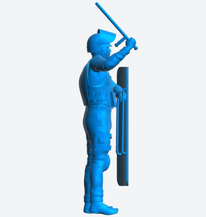 EMS7 – Riot Police Officer Scale Model Figure with Shield and Raised Truncheon