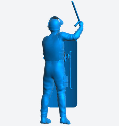 EMS7 – Riot Police Officer Scale Model Figure with Shield and Raised Truncheon