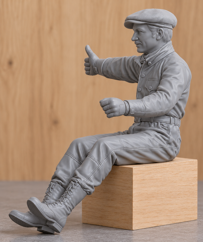 C69 Mamod Roadster  Edwardian Male Driver Signalling – Unpainted, Multi-Scale 1/96 to 1/8 | Jager Hobby