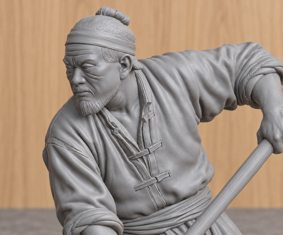 JK3 Chinese Fishing Junk Crew Figure with Boat Hook – Unpainted, Multi-Scale 1/96 to 1/8