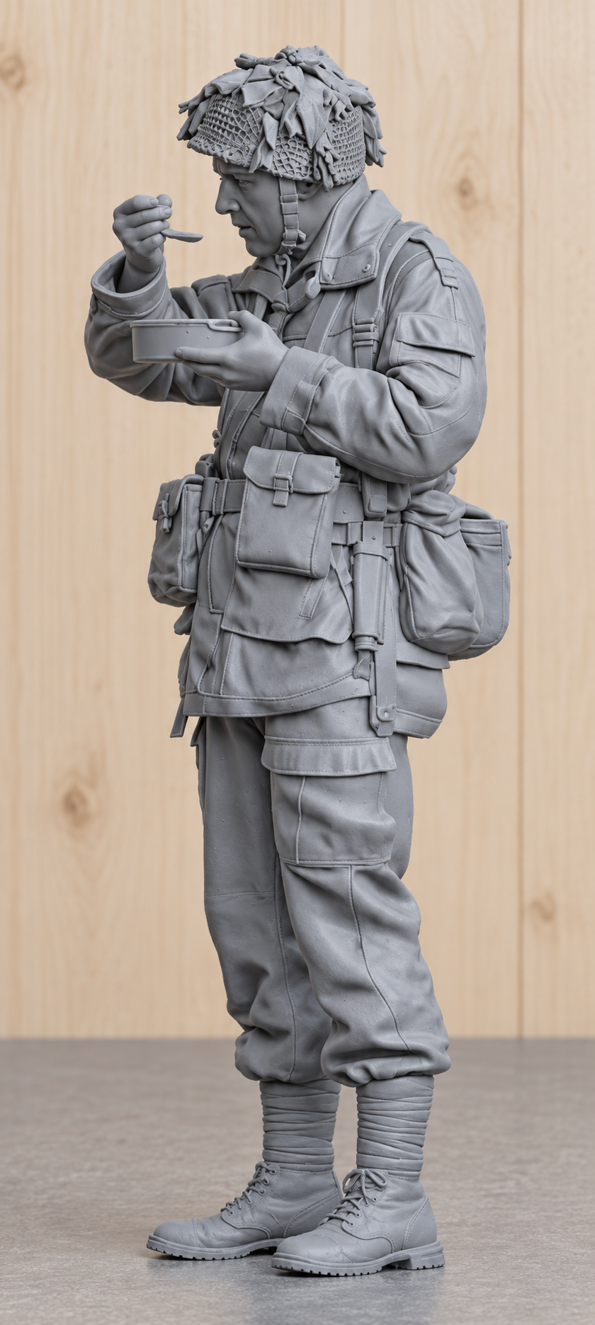 SM1 British Paratrooper 1944 Eating from Mess Tin – Unpainted, Multi-Scale 1/96 to 1/8 | Jager Hobby