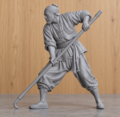 JK3 Chinese Fishing Junk Crew Figure with Boat Hook – Unpainted, Multi-Scale 1/96 to 1/8
