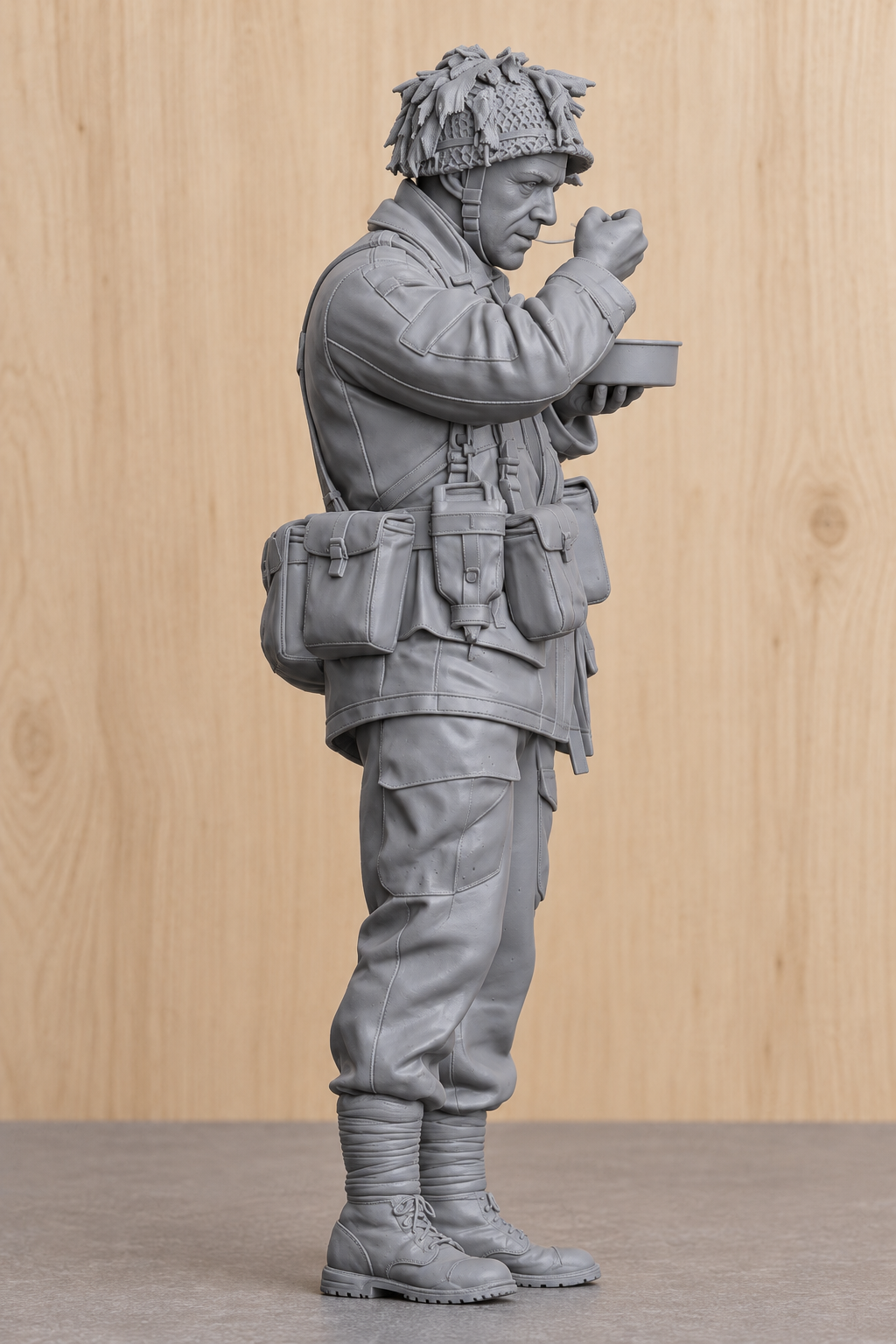 SM1 British Paratrooper 1944 Eating from Mess Tin – Unpainted, Multi-Scale 1/96 to 1/8 | Jager Hobby