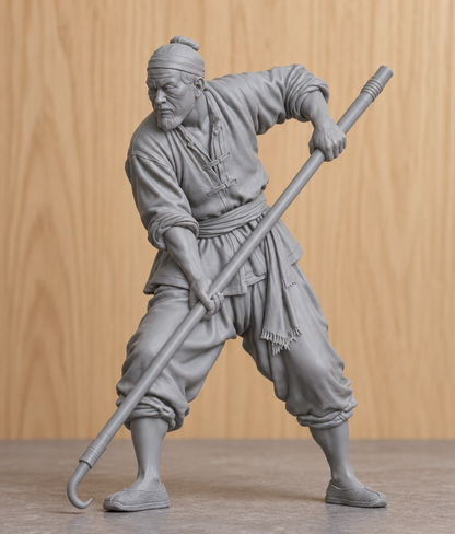 JK3 Chinese Fishing Junk Crew Figure with Boat Hook – Unpainted, Multi-Scale 1/96 to 1/8